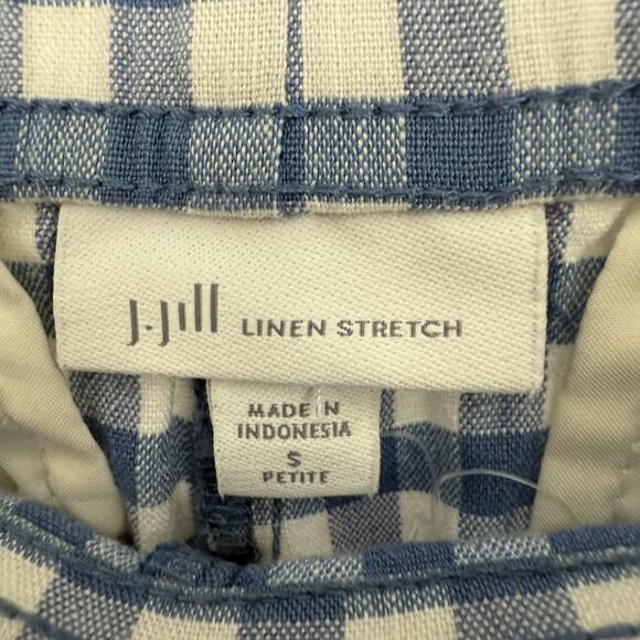 J.Jill Linen Stretch Cropped Capri Pants Sz PS Blue White Gingham Check Coastal - Picture 8 of 11